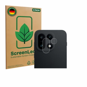 Parte frontal de un envase de producto con el logotipo de la marca ScreenLeaf. Al lado se muestra el dispositivo OnePlus 15 (S