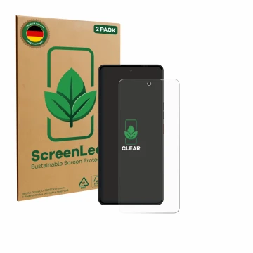 Parte frontal de un envase de producto con el logotipo de la marca ScreenLeaf. Al lado se muestra el dispositivo Gigaset GS6 c