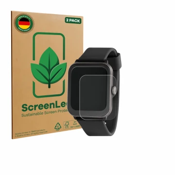 Parte frontal de un envase de producto con el logotipo de la marca ScreenLeaf. Al lado se muestra el dispositivo Sector Smartw