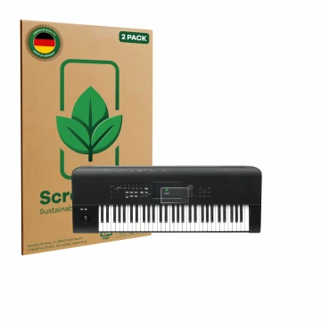 Parte frontal de un envase de producto con el logotipo de la marca ScreenLeaf. Al lado se muestra el dispositivo KORG Nautilus