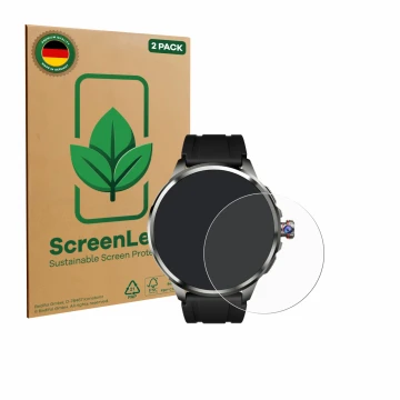 Parte frontal de un envase de producto con el logotipo de la marca ScreenLeaf. Al lado se muestra el dispositivo Rogbid Model 