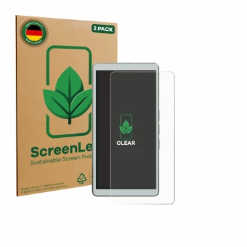 Parte frontal de un envase de producto con el logotipo de la marca ScreenLeaf. Al lado se muestra el dispositivo Viwoods AiPap