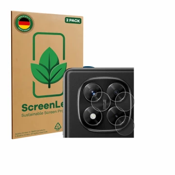 Parte frontal de un envase de producto con el logotipo de la marca ScreenLeaf. Al lado se muestra el dispositivo Xiaomi Redmi 