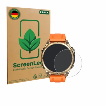Parte frontal de un envase de producto con el logotipo de la marca ScreenLeaf. Al lado se muestra el dispositivo Doogee Anywis