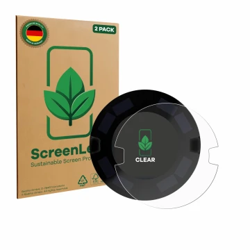 Parte frontal de un envase de producto con el logotipo de la marca ScreenLeaf. Al lado se muestra el dispositivo OOONO P-DISC 