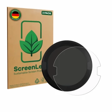 Parte frontal de un envase de producto con el logotipo de la marca ScreenLeaf. Al lado se muestra el dispositivo OOONO P-DISC 
