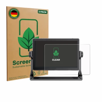 Parte frontal de un envase de producto con el logotipo de la marca ScreenLeaf. Al lado se muestra el dispositivo Feelworld LUT