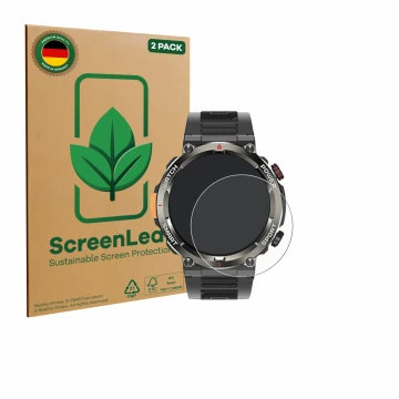 Parte frontal de un envase de producto con el logotipo de la marca ScreenLeaf. Al lado se muestra el dispositivo Iowodo W50 Pr