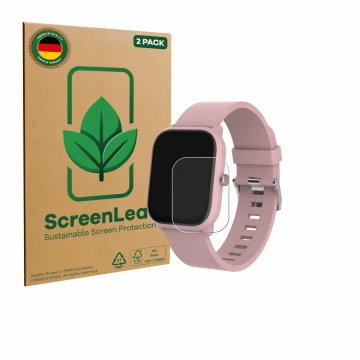 Parte frontal de un envase de producto con el logotipo de la marca ScreenLeaf. Al lado se muestra el dispositivo Denver SWK-12
