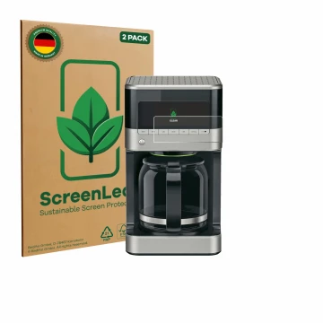 Parte frontal de un envase de producto con el logotipo de la marca ScreenLeaf. Al lado se muestra el dispositivo Braun PurArom