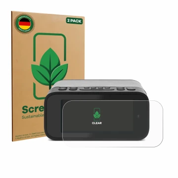 Parte frontal de un envase de producto con el logotipo de la marca ScreenLeaf. Al lado se muestra el dispositivo TechniSat Dig