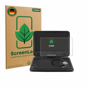 Parte frontal de un envase de producto con el logotipo de la marca ScreenLeaf. Al lado se muestra el dispositivo Soundmaster P