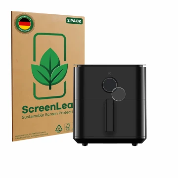 Parte frontal de un envase de producto con el logotipo de la marca ScreenLeaf. Al lado se muestra el dispositivo Xiaomi Air Fr