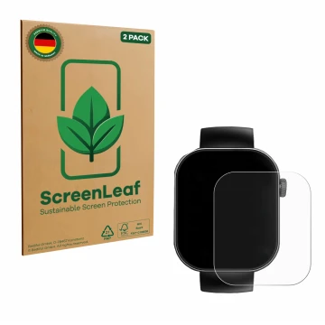Parte frontal de un envase de producto con el logotipo de la marca ScreenLeaf. Al lado se muestra el dispositivo Cillso T80 2.