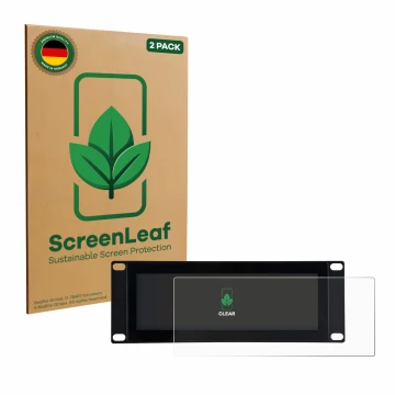 Parte frontal de un envase de producto con el logotipo de la marca ScreenLeaf. Al lado se muestra el dispositivo GeeekPi DP-00