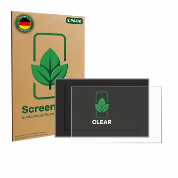 Parte frontal de un envase de producto con el logotipo de la marca ScreenLeaf. Al lado se muestra el dispositivo Dacia Bigster