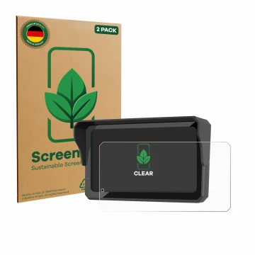Parte frontal de un envase de producto con el logotipo de la marca ScreenLeaf. Al lado se muestra el dispositivo Carpuride W60