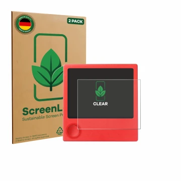Parte frontal de un envase de producto con el logotipo de la marca ScreenLeaf. Al lado se muestra el dispositivo PicPak E-Ink 