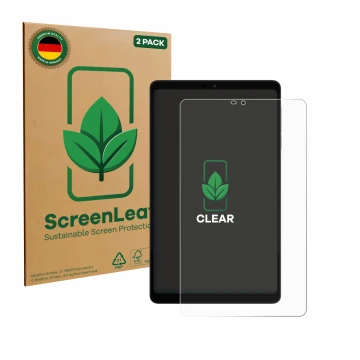 Parte frontal de un envase de producto con el logotipo de la marca ScreenLeaf. Al lado se muestra el dispositivo Alldocube iPl