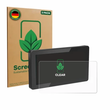 Parte frontal de un envase de producto con el logotipo de la marca ScreenLeaf. Al lado se muestra el dispositivo Innovv N1 5.5