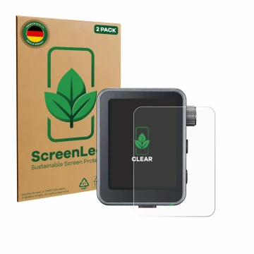 Parte frontal de un envase de producto con el logotipo de la marca ScreenLeaf. Al lado se muestra el dispositivo Godox X3 Pro 
