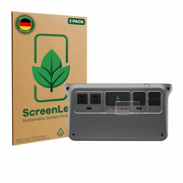 Parte frontal de un envase de producto con el logotipo de la marca ScreenLeaf. Al lado se muestra el dispositivo DJI Power 100