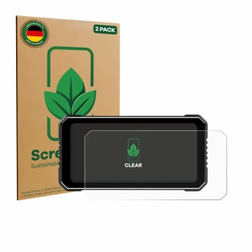 Parte frontal de un envase de producto con el logotipo de la marca ScreenLeaf. Al lado se muestra el dispositivo Vtopek MT26 6