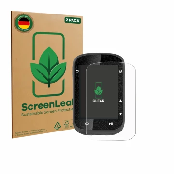 Parte frontal de un envase de producto con el logotipo de la marca ScreenLeaf. Al lado se muestra el dispositivo CooSpo CS600-