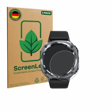 Parte frontal de un envase de producto con el logotipo de la marca ScreenLeaf. Al lado se muestra el dispositivo TIMU S90 1.45