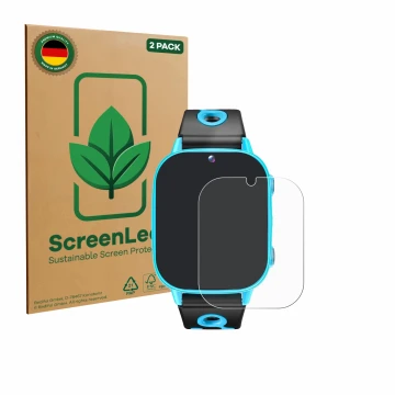 Parte frontal de un envase de producto con el logotipo de la marca ScreenLeaf. Al lado se muestra el dispositivo idomars M003b