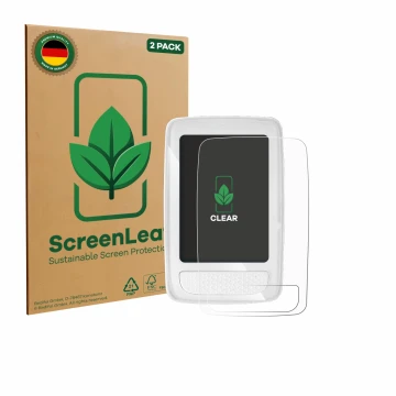 Parte frontal de un envase de producto con el logotipo de la marca ScreenLeaf. Al lado se muestra el dispositivo Giant Axact 1