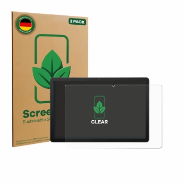 Parte frontal de un envase de producto con el logotipo de la marca ScreenLeaf. Al lado se muestra el dispositivo Sunmi CPad 11