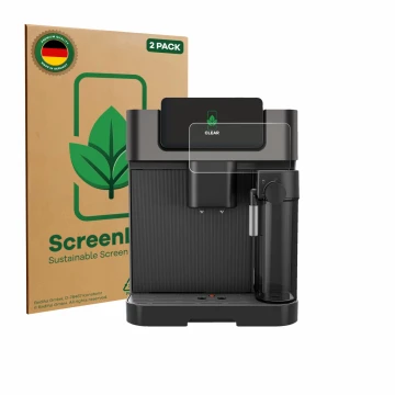 Parte frontal de un envase de producto con el logotipo de la marca ScreenLeaf. Al lado se muestra el dispositivo Grundig KVA 7