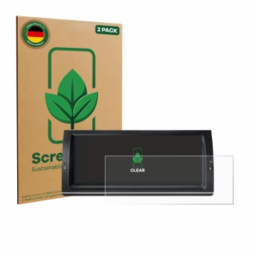 Parte frontal de un envase de producto con el logotipo de la marca ScreenLeaf. Al lado se muestra el dispositivo Xtrons PX1453