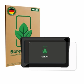 Parte frontal de un envase de producto con el logotipo de la marca ScreenLeaf. Al lado se muestra el dispositivo Carpuride W70