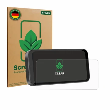 Parte frontal de un envase de producto con el logotipo de la marca ScreenLeaf. Al lado se muestra el dispositivo Carpuride W60