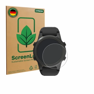 Parte frontal de un envase de producto con el logotipo de la marca ScreenLeaf. Al lado se muestra el dispositivo Shearwater TE