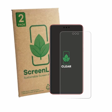 Parte frontal de un envase de producto con el logotipo de la marca ScreenLeaf. Al lado se muestra el dispositivo Huawei Mate 6