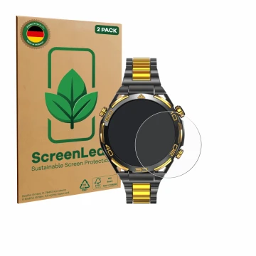 Parte frontal de un envase de producto con el logotipo de la marca ScreenLeaf. Al lado se muestra el dispositivo Blackview W90