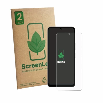 Parte frontal de un envase de producto con el logotipo de la marca ScreenLeaf. Al lado se muestra el dispositivo Vivo Y11 2026