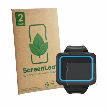 Parte frontal de un envase de producto con el logotipo de la marca ScreenLeaf. Al lado se muestra el dispositivo Shearwater PE