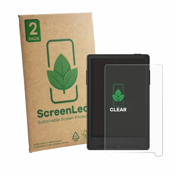 Parte frontal de un envase de producto con el logotipo de la marca ScreenLeaf. Al lado se muestra el dispositivo Xteink X3 con