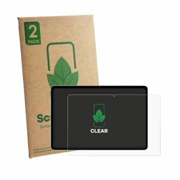 Parte frontal de un envase de producto con el logotipo de la marca ScreenLeaf. Al lado se muestra el dispositivo Teclast P35 c