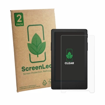 Parte frontal de un envase de producto con el logotipo de la marca ScreenLeaf. Al lado se muestra el dispositivo Xteink X4 Cla