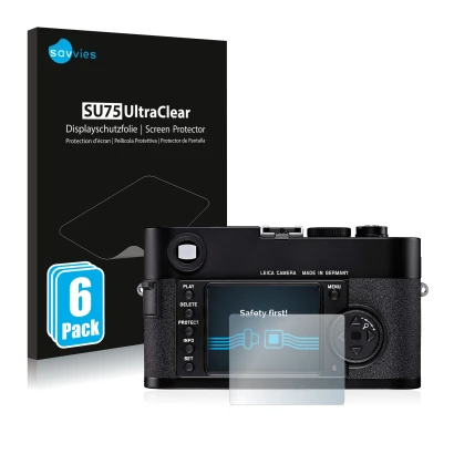 Parte frontal de un envase de producto con el logotipo de la marca Savvies. Al lado se muestra el dispositivo Leica M8 con su 