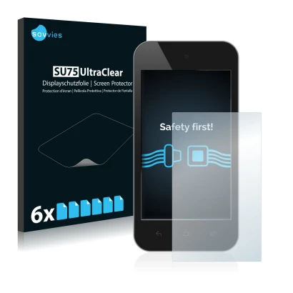 Parte frontal de un envase de producto con el logotipo de la marca Savvies. Al lado se muestra el dispositivo con su protector