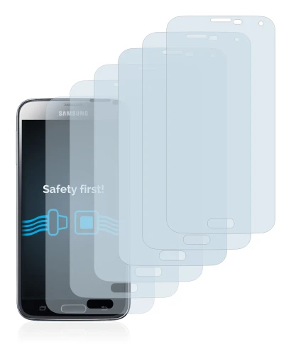 Imagen del dispositivo Samsung Galaxy S5 con una amplia variedad de protectores de pantalla.