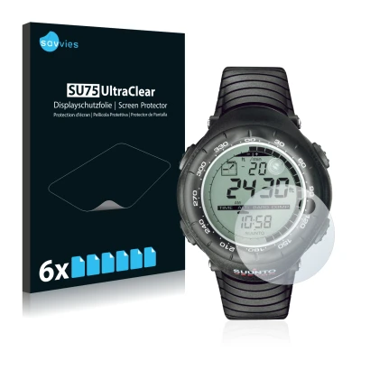 Parte frontal de un envase de producto con el logotipo de la marca Savvies. Al lado se muestra el dispositivo Suunto Vector Bl