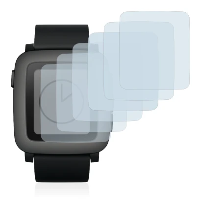 Imagen del dispositivo Pebble Time con una amplia variedad de protectores de pantalla.