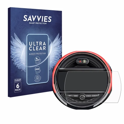 Parte frontal de un envase de producto con el logotipo de la marca Savvies. Al lado se muestra el dispositivo Mini Cooper R56 